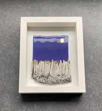 Load image into Gallery viewer, Handmade Irish ceramic wall art titled Ardu with royal blue nightsky and gold accent.
