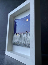 Load image into Gallery viewer, Close-up of handcrafted ceramic wall piece with royal blue background and gold lustre.