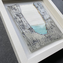 Load image into Gallery viewer, Detail of Written in the Stars porcelain wall piece showing the layered surface, gold star detail, and soft turquoise tones 
